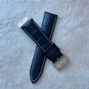 Watch Band Spidel 22mm Black Aligator grain black leather band